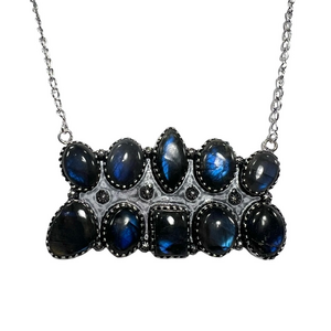 Labradorite 925 Large Rectangular Vintage Style Gemstone Necklace